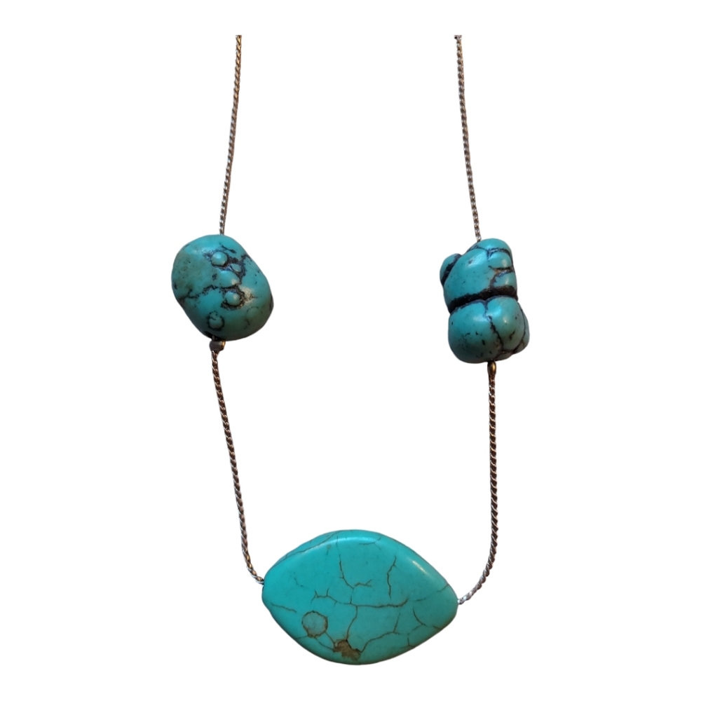 Western Southwestern Coastal Cowgirl Boho Artisanal Turquoise Statement Necklace - Picture 4 of 6
